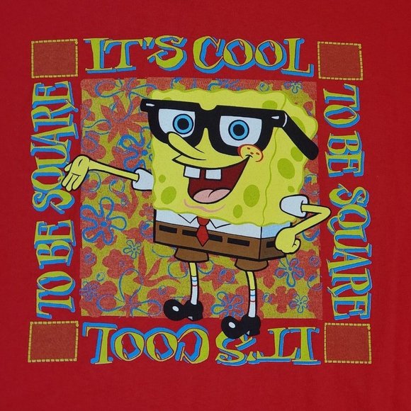Y2k Adult XL Spongebob Squarepants Double Sided Graphic Tshirt Funny Red - Picture 1 of 7